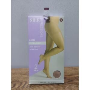 Silk Impressions Pantyhose 2 Pack Small Rich Tan 15 Denier Ultra Fine Sheer New